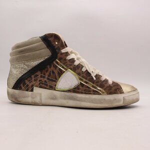 Philippe Model Paris  Women’s EU 39 Leopard Glitter Print Mid Top Sneakers